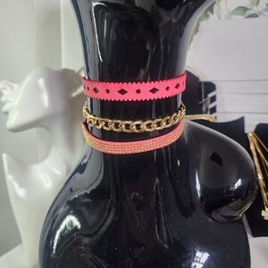 Pink and Gold 3 piece Choker Necklace Set New